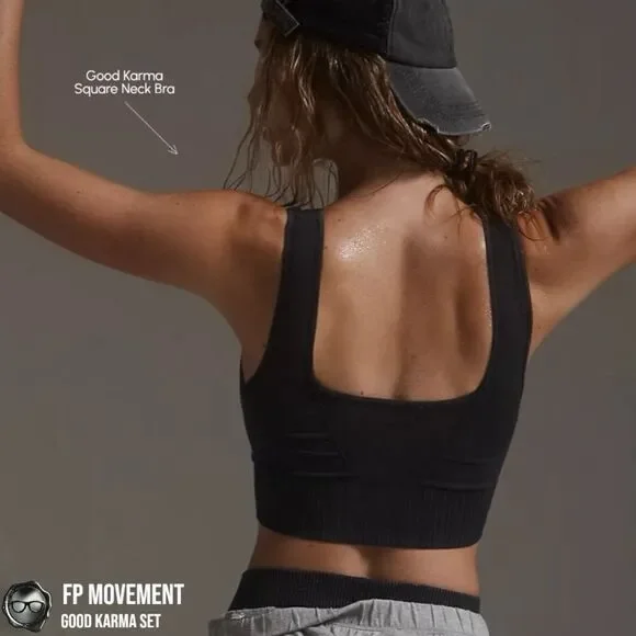 FP MOVEMENT GOOD KARMA SET BLACK SQUARE NECK BRA + TOASTED COCONUT FLARE LEGGING - Picture 5 of 15